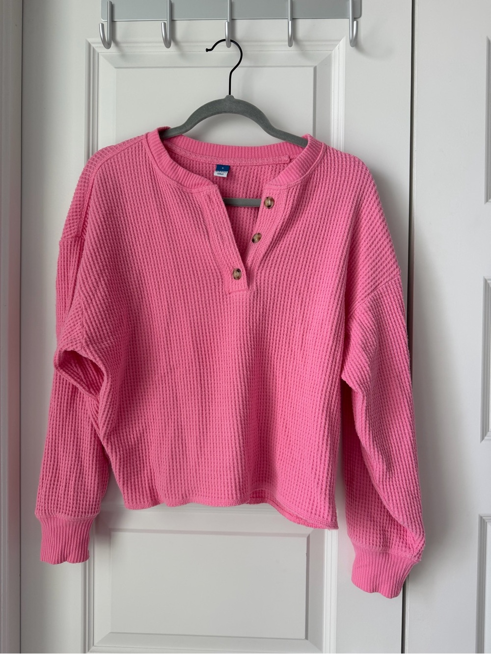 Old Navy Women's Pink Waffle Knit Henley Long Sleeve Top Size S Small